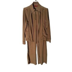 Vintage Contact 2pc Velour Set Zipper Broken With Leopard Trim Woman Large